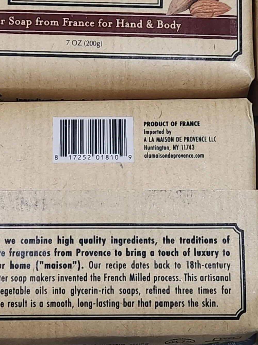 A La Maison De Provence Triple Milled Set of 4 Sweet Almond Soap Bars New in Box